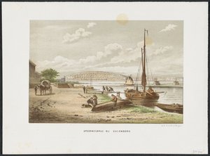 Kuilenburg jernbanebro nær Culemborg, 1868 Jernbanebro ved Culemborg (titel på objekt) Hovedjernbanebroerne i Holland (serietitel) af Anonymous