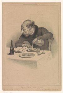 læsende mand Une lecture entraînante (titel på objekt) Karikaturer (af forlagene Pontin og Eigeman) (serietitel) Caricaturana (serietitel på objekt) af Anonymous