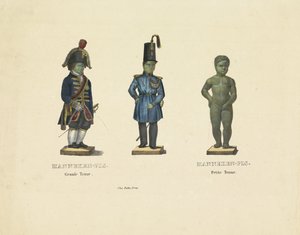 Manneken Pis i forskellige tøj, 1817 Manneken-Pis. Storslået outfit. Manneken-Pis. Petite outfit (titel på objekt) af Anonymous