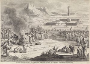 Ofring af en rød ko af israelitterne Højtidelighed for afbrændingen af ​​de røde fjer Buyten the Emptyer Israels (titel på objektet) af Anonymous