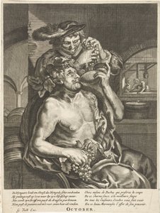 Oktober: Bacchus drikker vin oktober (titel på objekt) De tolv måneder (serietitel) af Anonymous