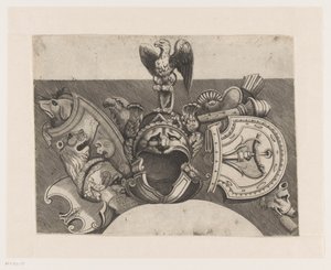 Ornament med hjelm, skjold, ørn og løve af Anonymous