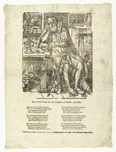 Gammel mand på sit værelse (vanitas) En gammel mand, der sidder på sit værelse, taler. (titel på objekt) af Anonymous