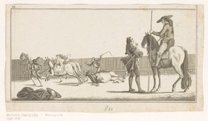 Picador og matador efter at have dræbt tyren Coleccion de las principales suertes de una corrida de toros (serietitel på objekt) Samling af de vigtigste tyrefægtningsmanøvrer (serietitel) af Anonymous