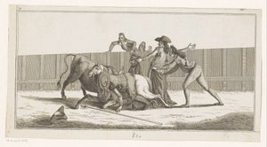 Picador faldt af sin hest Coleccion de las principales suertes de una corrida de toros (serietitel på objekt) Samling af de vigtigste tyrefægtningsmanøvrer (serietitel) af Anonymous