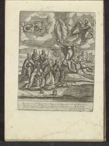Pius V, Philip II, Alvise I Mocenigo, Sebastiano Vernier, Marcantonio Colonna og Don Juan af Østrig knælende foran troen Scener fra venetiansk liv (serietitel) Habiti d