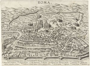 Kort over Rom, der viser grundlaget for Ignatius af Loyola Vita beati patris Ignatii Loyolae (serietitel) Scener fra Ignatius af Loyolas liv (serietitel) af Anonymous