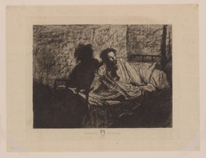Portræt af Charles Meryon siddende i sengen Charles Meryon 1858 (titel på objekt) af Anonymous