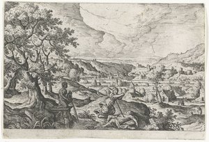 Pyramus og Thisbea Landskaber med mytologiske og bibelske scener (serietitel) af Anonymous