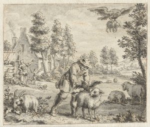 Ravn, der vil efterligne ørnen Design til illustrationer til en udgave af Jean de la Fontaines Fabler (serietitel) af Anonymous