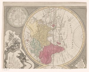 Højre halvdel af et verdenskort, der viser den østlige halvkugle Mappa totius mundi : adornata juxta observationes (...) (titel på objekt) af Anonymous