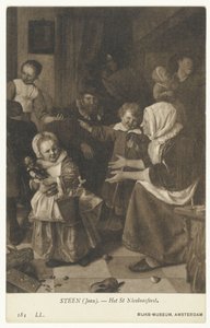 Gengivelse af maleriet Sankt Nikolaus fest af Jan Steen St Nicholas-festen (titel på objektet) Rijks-Museum, Amsterdam (serietitel) af Anonymous