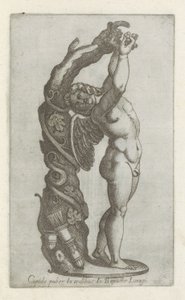 Sculptuur van Amor die druiven plukt Cupido puber i Io Baptiste Lugaris hus (titel på objektet) Antikke skulpturer i Rom (serietitel) Ikoner af de gamle statuer af byen Rom, som ses på offentlige steder (serietitel) af Anonymous