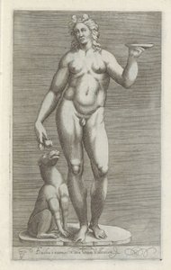 Skulptur af Bacchus en en hund Bacchus og marmor i området af Vallens palads (titel på objektet) Antikke skulpturer i Rom (serietitel) Ikoner af de gamle statuer af byen Rom, som ses på offentlige steder (serietitel) af Anonymous