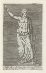 Skulptur af Jupiter En marmorstatue af Jupiter stående på toppen af ​​Capitol (titel på objekt) Antikke skulpturer i Rom (serietitel) Ikoner af de gamle statuer af byen Rom, som ses på offentlige steder (serietitel) af Anonymous