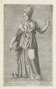 Skulptur af Minerva Minerve marmor i det farnesiske palads (titel på objektet) Antikke skulpturer i Rom (serietitel) Ikoner af de gamle statuer af byen Rom, som ses på offentlige steder (serietitel) af Anonymous