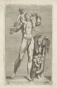 Skulptur af Silenus met de unge Bacchus op sine skoddere Statuen af ​​Bacchus i Cæsarernes have (titel på objektet) Antikke skulpturer i Rom (serietitel) Ikoner af de gamle statuer af byen Rom, som ses på offentlige steder (serietitel) af Anonymous