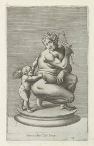 Skulptur af Venus en Amor Venus i Cards hus. Farnesii (titel på objekt) Antikke skulpturer i Rom (serietitel) Ikoner af de gamle statuer af byen Rom, som ses på offentlige steder (serietitel) af Anonymous