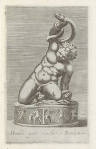 Skulptur af den unge Hercules i kamp med en slang Statue af Hercules, Roms barn (titel på objekt) Antikke skulpturer i Rom (serietitel) Ikoner af de gamle statuer af byen Rom, som ses på offentlige steder (serietitel) af Anonymous