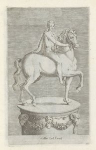 Skulptur af en naakte jongen på en paard Antikke skulpturer i Rom (serietitel) Ikoner af de gamle statuer af byen Rom, som ses på offentlige steder (serietitel) af Anonymous