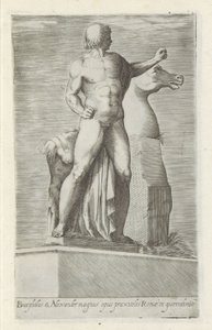 Sculptuur af een van de Dioscuren op het Quirinaal te Rom Bucephalus & Alexander store værk (...) (titel på objekt) Antikke skulpturer i Rom (serietitel) Ikoner af de gamle statuer af byen Rom, som ses på offentlige steder (serietitel) af Anonymous