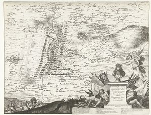 Slag bij Kassel, 1677 Slaget ved Cassel vundet af Kongens hær under kommando af Hans Majestæts eneste bror over hæren af ​​Hollands stænder, kommanderet af prinsen af ​​Orange den 11. april 1677 (titel på objekt) af Anonymous