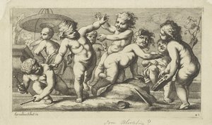 Putti leger ved et springvand Spiller putti (serietitel) af Anonymous