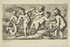 Putti leger ved et springvand Spiller putti (serietitel) af Anonymous