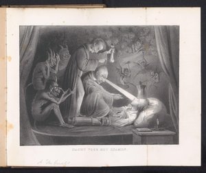 Tegnefilm i Leiden studenteralmanak, 1844 Aften før eksamen (titel på objekt) af Anonymous