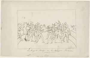 Tegneserie, der skildrer uenigheden i den belgiske nationalkongres om valget af en konge, 1831 Le Congress Belge ou la Menagerie en désordre. (d