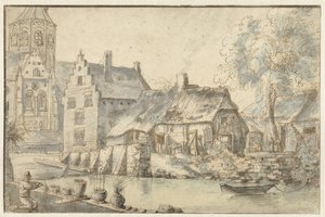 Bybillede med en stor kirke af Anonymous