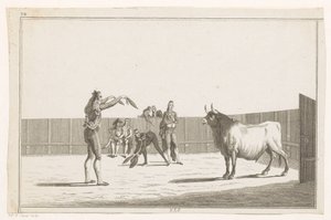 Tyrefægter med banderillaer Coleccion de las principales suertes de una corrida de toros (serietitel på objekt) Samling af de vigtigste tyrefægtningsmanøvrer (serietitel) af Anonymous