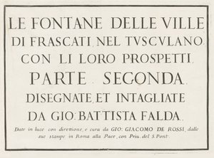 Titeltryk med indrammet titel Fontane delle ville di Frascati (serietitel) Fountains of Frascati (serietitel) af Anonymous