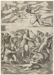 Triomf van Galatea mødte tritons i nereïden in putti af Anonymous