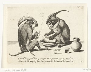 To aber ryger pibe Forskellige virksomheder i menneskelivet præsenteret af aber (serietitel) Hvad er det, der ser mig i denne verden? / Det er Aape-spil, og ikke andet (serietitel) af Anonymous