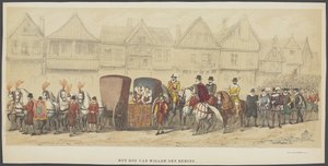 Utrecht maskerade, plade e: hoffet, 1856 The Court of William the First (titel på objekt) The Founders of Dutch Freedom, (tid af William I) præsenteret af H.H. medlemmer af Utrecht studentkorps, i anledning af 220 års jubilæet af Anonymous