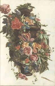 Vase omgivet af blomsterkrans af Anonymous