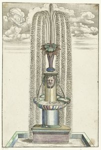 Firkantet kumme med søjle på firkantet piedestal Architectura Curiosa Nova (serietitel) af Anonymous