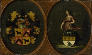 Våbenskjold med ægteparret Pieter Courtens våben og Hortensia del Prado, 1625 af Anonymous