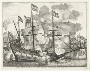 Zeilschip, til højre; intocht van Ferdinand te Gent i 1635 (nr. 38) O skib, nye bølger vil bære dig ind i havet: men der er intet under kontrol af den, som du frygter at lede (titel på objekt) Andre sømænds triumferende skib af Anonymous