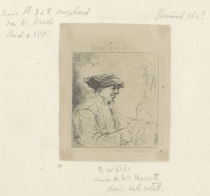 Selvportræt af Willem Drost foran æslet Recueil de quatre-vingt-cinq estampes originales (serietitel) af Anonymous