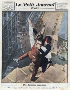 Et par ekstreme dansere udvikler sig på kanten af en skyskraber i New York. Illustration taget fra "Le petit journal illustré" af 21/08/1921. Privat samling af Anonymous Anonymous