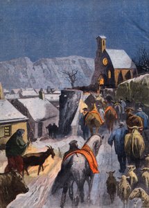 En skik i Cevennerne: Betesernes jul. Gravering fra avisen "" Le Peute Parisien"", den 27/12/1908. Privat samling. af Anonymous Anonymous
