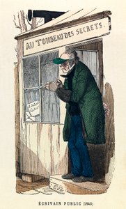 En offentlig forfatter i 1840 i Paris, gravering, privat samling - En offentlig forfatter i Paris af Anonymous Anonymous