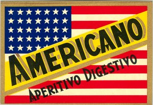 Annonce for italiensk short drink Americano, med amerikansk flag af Anonymous Anonymous