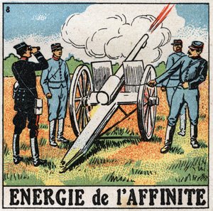 Affinitetsenergi: skytter, der affyrer sprængstoffer. Anonym illustration fra 1925. Privat samling. af Anonymous Anonymous