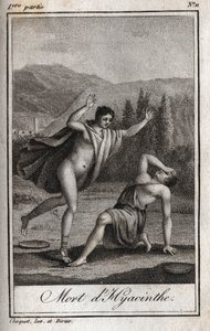 Apollo og Hyacinthos (Hyacinthes død) Indgravering af 1819 i "Lettres a Emilie sur la mythologie" af Charles Albert Demoustier (1760-1801). Privat samling. af Anonymous Anonymous
