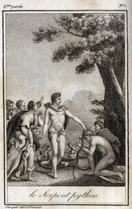 Apollo og Python-slangen på Mount Parnassus. Stik fra 1819 i "Lettres a Emilie sur la mythologie" af Charles Albert Demoustier (1760-1801). Privat samling. af Anonymous Anonymous
