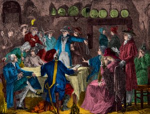Arrestation af kong Louis XVI og kongefamilien i Varennes i 1791, gravering, privat samling af Anonymous Anonymous