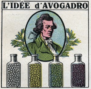 Atomer: Ideen om Amedeo Avogadro (1776-1856). Anonym illustration fra 1925. Privat samling. af Anonymous Anonymous